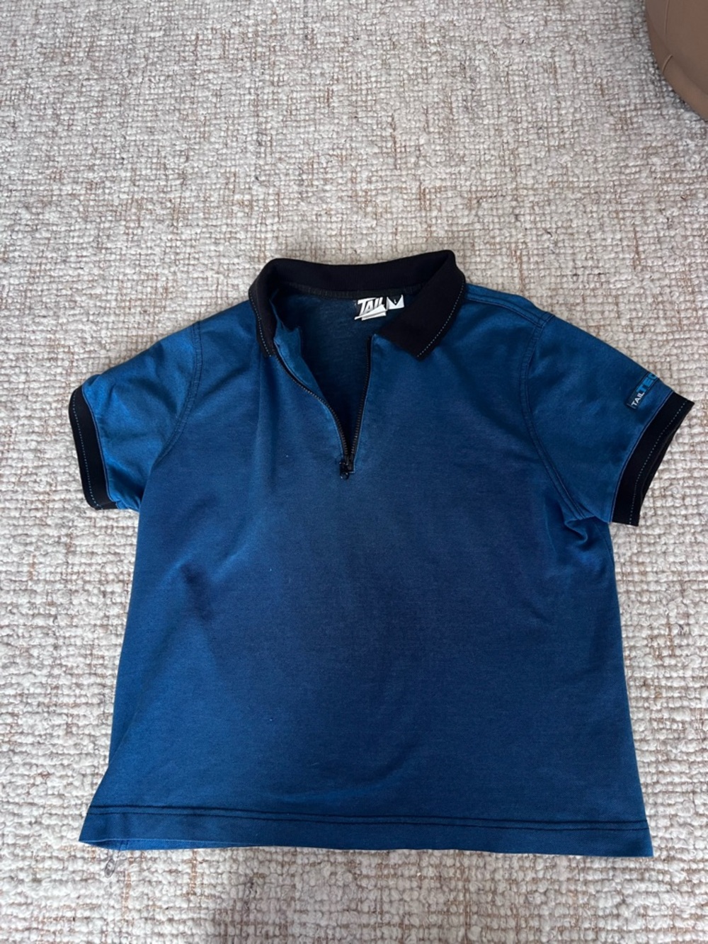 Tail Tech Retro Golf Shirt Top Blue Print 1/4 Zip Polo Shirt VTG Womens LARGE